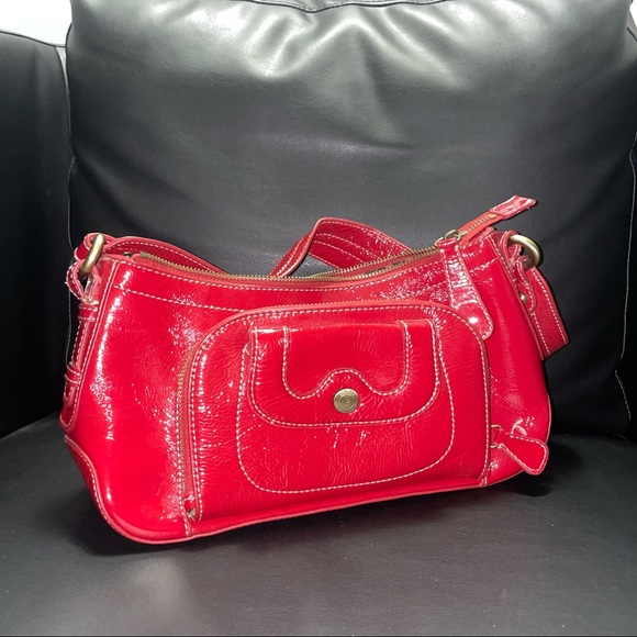 Genuine Patent Leather - Perlina New York - Red Shoulder Bag - Picture 2 of 5
